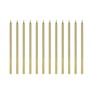 Plain Gold Tall - auksinės žvakutės su laikikliais, 12 vnt