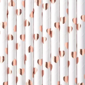 Rose Gold Hearts - popieriniai šiaudeliai, 10 vnt