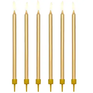 Plain Gold Tall - auksinės žvakutės su laikikliais, 12 vnt